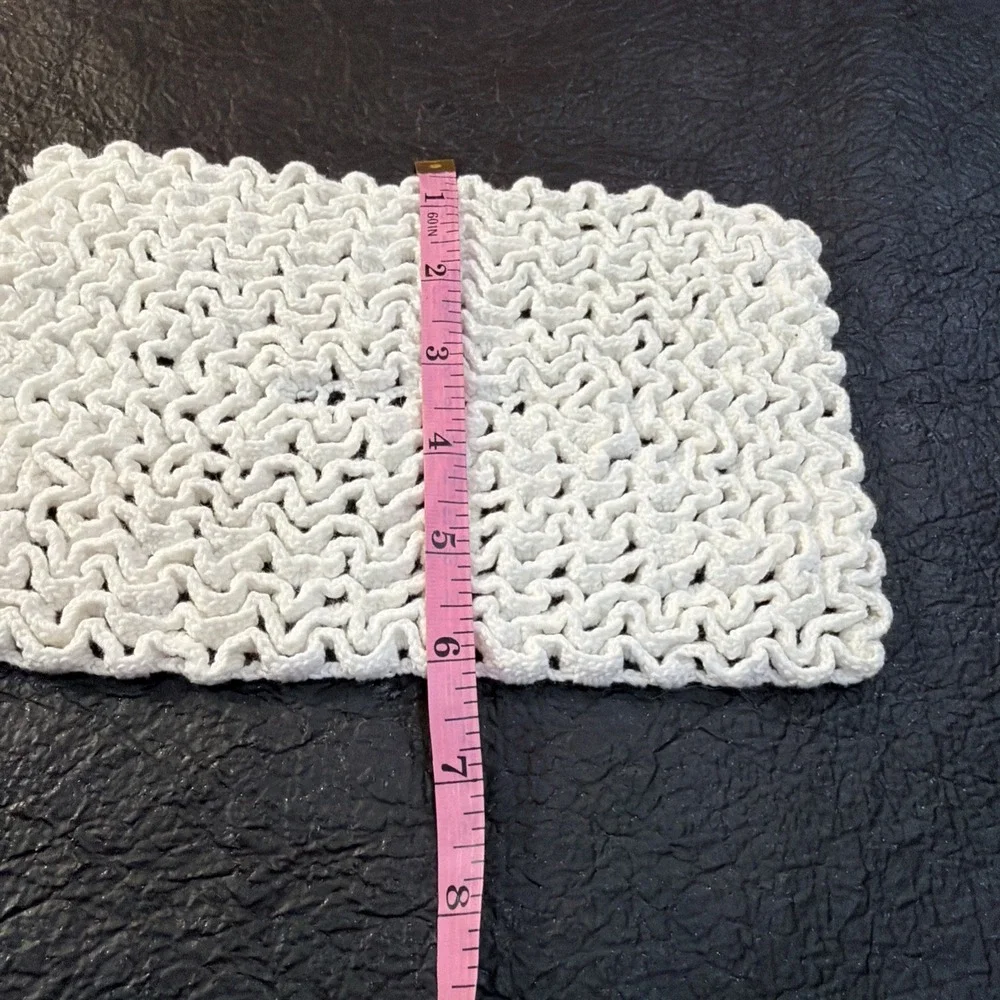2 Pc RECTANGLE HAND‎ CROCHET TABLE Squares Cottage, Vintage,breadbasket 321